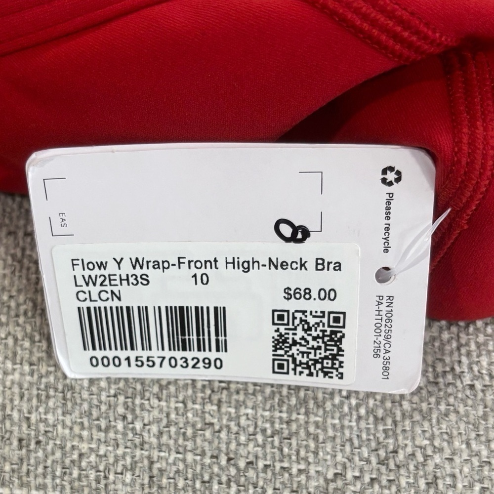 NWT Lululemon Flow Y Wrap Front High Neck Bra In College Crimson Size 10 - Picture 4 of 6